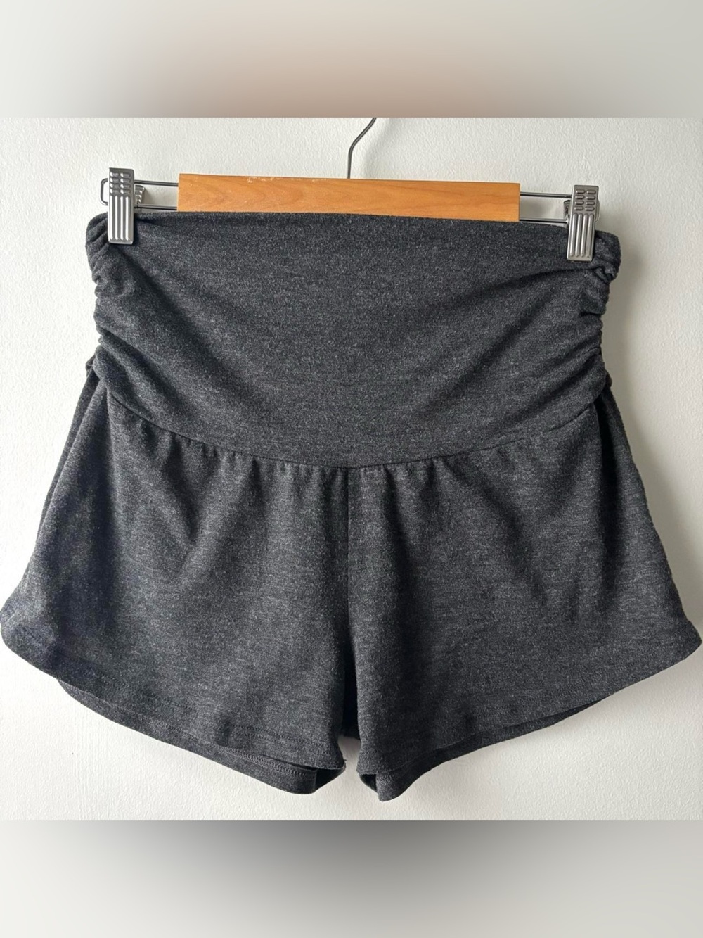 Pink Blush dark grey comfy high waisted ruche waist soft stretchy lounge shorts